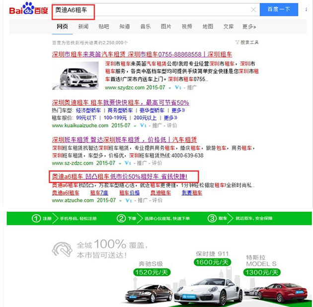 奧德A6租車鏈到首頁，增加客戶尋找產品的時間和難度，頁面跳出率高