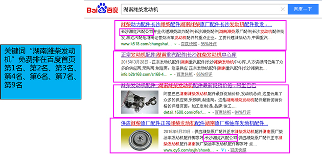 關(guān)鍵詞&ldquo;湖南濰柴發(fā)動機(jī)&rdquo;免費排在百度首頁第1名、第2名、第3名、第4名、第6名、第7名、第9名